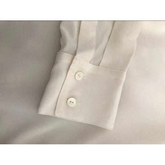 VINCE 100% Silk Long Sleeve Colorblock Blouse Top Size 6 Ivory Peach Split Neck - Picture 8 of 10